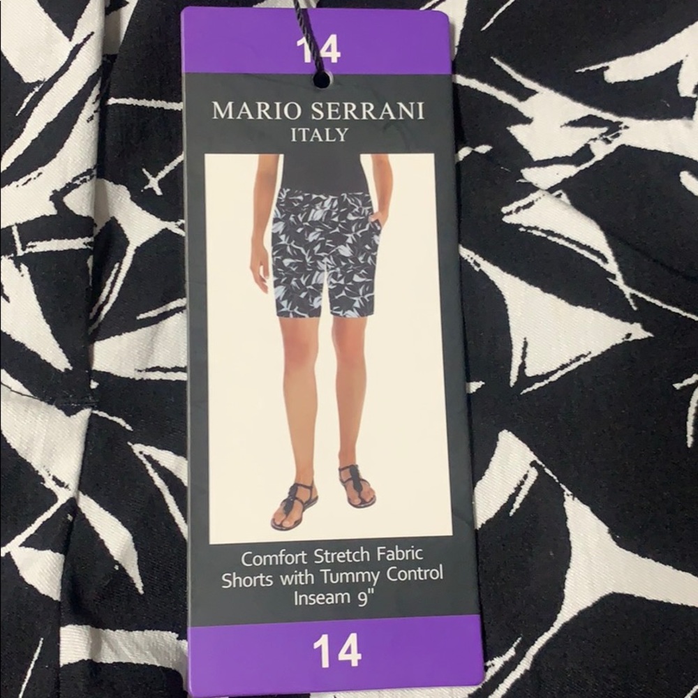New! Mario Serrani Black White Print Shorts Sz. 14 - Picture 1 of 10